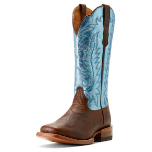 Ariat Frontier Tilly Western Boot in Dapper Tan and Surf Blue 3/4 Front View