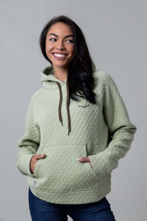 Kimes Ranch Angel Fire Quilted Hoodie in Sage Front View