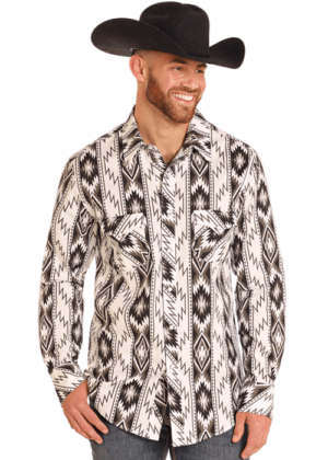 Rock & Roll Black & White Southwest Snap Shirt